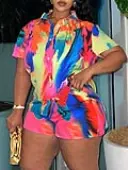 LW BASICS Plus Size Shirt Tie Dye Shorts Set 3X
