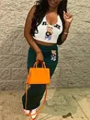 LW Crop Top Teddy Bear Letter Print Skirt Set