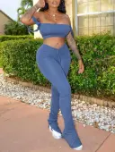 LW Casual Polyester Strapless Solid Color Sleeveless Two-piece Pants Set
