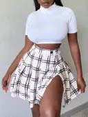 LW Split Plaid Skirts