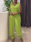 LW BASICS Plus Size Bandage Design Solid Color Jumpsuit 0X