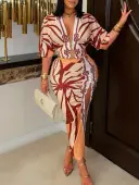 LW Asymmetrical Geometric Pattern Maxi Dress