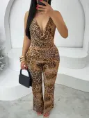 LW SXY Sxy Polyester Surplice Neck Pattern Mixed Animal Sleeveless Two-piece Pants Set