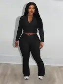 LW Plus Size Pocket Design Solid Color Two-piece Pants Set 1X