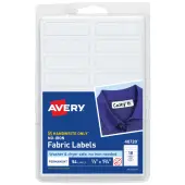 Avery® No-Iron Fabric Labels, 40720, Rectangle, 1/2"" x 1-3/4"", White, Pack Of 54