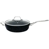 THE ROCK™ By Starfrit® Aluminum Nonstick Deep Sauté Pan With Glass Lid & Stainless Steel Handles, 11"", Black