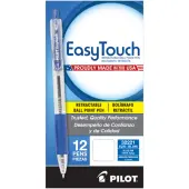 Pilot® EasyTouch Retractable Ballpoint Pens, Medium Point, 1.0 mm, Clear Barrel, Blue Ink, Pack Of 12