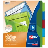 Avery® Dividers for 3 Ring Binders, 5-Tab Binder Dividers, Two-Pocket Plastic Binder Dividers, Insertable Big Tab™, Multicolor, 1 Set (11906)