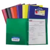 C-Line® 2-Pocket Poly Portfolios With Prongs, 8 1/2"" x 11"", 50-Sheet Capacity, Assorted Colors, Box Of 36