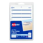 Avery® File Folder Labels On 4"" x 6"" Sheet With Easy Peel, 5200, Rectangle, 2/3"" x 3-7/16"", White With Blue Color Bar, Pack Of 252 Labels