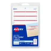 Avery® File Folder Labels On 4"" x 6"" Sheet With Easy Peel, 5201, Rectangle, 2/3"" x 3-7/16"", White With Red Color Bar, Pack Of 252 Labels