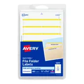 Avery® File Folder Labels On 4"" x 6"" Sheet With Easy Peel, 5209, Rectanlge, 2/3"" x 3-7/16"", White With Yellow Color Bar, Pack Of 252 Labels