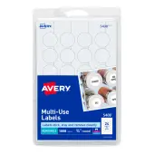 Avery® Removable Multipurpose Labels, 5408, Round, 3/4"" Diameter, White, Pack Of 1,008