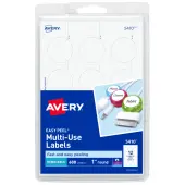 Avery® Removable Multipurpose Labels, 5410, Round, 1"" Diameter, White, Pack Of 600