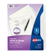 Avery® Durable Write-On Plastic Dividers With Erasable Tabs, 8 1/2"" x 11"", White, 8 Tabs