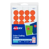 Avery® Removable Color-Coding Labels, 5467, Round, 3/4"" Diameter, Neon Red, Pack Of 1,008