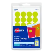 Avery® Removable Round Color-Coding Labels, 5470, 3/4"" Diameter, Neon Yellow, Pack Of 1,008