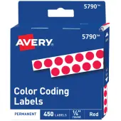 Avery® Permanent Round Color-Coding Labels, 5790, 1/4"" Diameter, Red, Pack Of 450