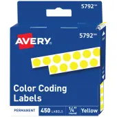 Avery® Color-Coding Permanent Labels, Non-Printable, Round, 1/4"" Diameter, Yellow, Pack Of 450 Dot Stickers