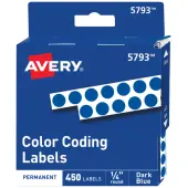 Avery® Color-Coding Permanent Labels, Non-Printable, 5793, Round, 1/4"" Diameter, Dark Blue, Pack Of 450 Dot Stickers