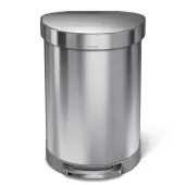 simplehuman Semi-Round Liner Rim Step Trash Can, 16 Gallons, Brushed Stainless Steel