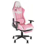 GameFitz Ergonomic Faux Leather Gaming Chair, Pink/White