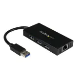 StarTech.com 3 Port Portable USB 3.0 Hub with Gigabit Ethernet Adapter NIC - Aluminum w/ Cable