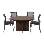 Boss Office Products 42"" Round Table And Mesh Guest Chairs Set, Mahogany/Black