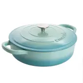 Crock-Pot Artisan 2-Piece Enameled Cast Iron Braiser Pan, 5 Quart, Aqua Blue