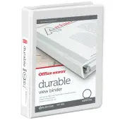 Office Depot® Brand 3-Ring 5-1/2"" x 8-1/2"" Durable View Binder, 1"" Round Rings, White