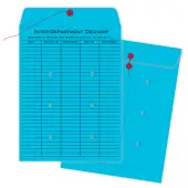 Quality Park® Interdepartment Envelopes, 10"" x 13"", 1-Sided Narrow Rule, Button & String Closure, Blue, Box Of 100