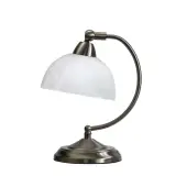 Elegant Designs Mini Modern Bankers Desk Lamp, 11""H, White Marble Shade/Brushed Nickel Base