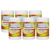 Boardwalk Antibacterial Wipes, Fresh Scent, 8"" x 5 1/2"", White, 75 Wipes Per Canister, Case Of 6 Canisters