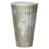 Eco-Products World Art Insulated Hot Cups, 16 Oz, Light Green/White, Pack Of 600