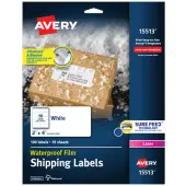 Avery® Waterproof Shipping Labels With Ultrahold® Permanent Adhesive, Rectangle, 2""x4"", Matte White, Pack Of 100