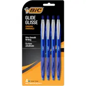 BIC® Glide Retractable Ballpoint Pens, Medium Point, 1.0 mm, Blue Barrel, Blue Ink, Pack Of 4 Pens