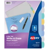 Avery® Durable Write-On Plastic Dividers With Erasable Tabs, 8 1/2"" x 11"", Multicolor, 8 Tabs