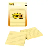 Post-it® Notes, 3 in x 3 in, 2 Pads, 100 Sheets/Pad, Clean Removal, Canary Yellow, Lined