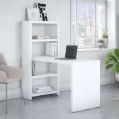 Bush Business Furniture Echo 56""W Bookcase Computer Desk, Pure White, Standard Delivery