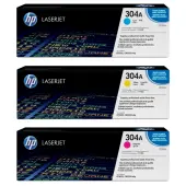 HP 304A Cyan, Magenta, Yellow Toner Cartridges Combo, Set Of 3, CC531A,CC532,CC533A