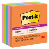 Post-it® Super Sticky Notes, 3"" x 3"", Energy Boost Collection, Pack Of 6 Pads