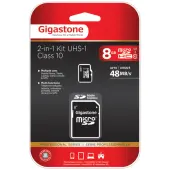 Gigastone® Class 10/UHS-1 microSDHC™ Card And SD™ Adapter, 8GB, DEM2IN1C1008GR
