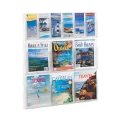 Clear Literature Rack, Combination, 6 Magazine Pockets, 6 Pamphlet Pockets