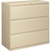 HON® 800 42""W x 19-1/4""D Lateral 3-Drawer File Cabinet With Lock, Putty