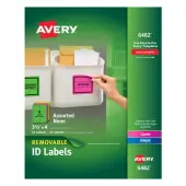 Avery® Removable Laser/Inkjet Organization Labels, AVE6482, 3 1/3"" x 4"", Assorted Colors, Pack Of 72