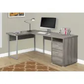 Monarch Specialties 79""W L-Shaped Corner Desk With 2 Drawers, Dark Taupe