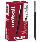 uni-ball® Rollerball™ Pens, Micro Point, 0.5 mm, 80% Recycled, Black Barrel, Blue Ink, Pack Of 12 Pens