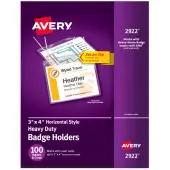Avery® Secure Top Badge Holders, For 3"" x 4"" Badge, Landscape With Lanyard, Clear, Box Of 100