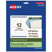 Avery® Print-to-the-Edge Dissolvable Labels With Sure Feed® Technology, 94501-DWMP10, Round, 2"", Matte Off-White, Pack Of 120