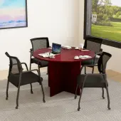 Boss Office Products 42"" Round Table And Mesh Guest Chairs With Casters Set, Mahogany/Black